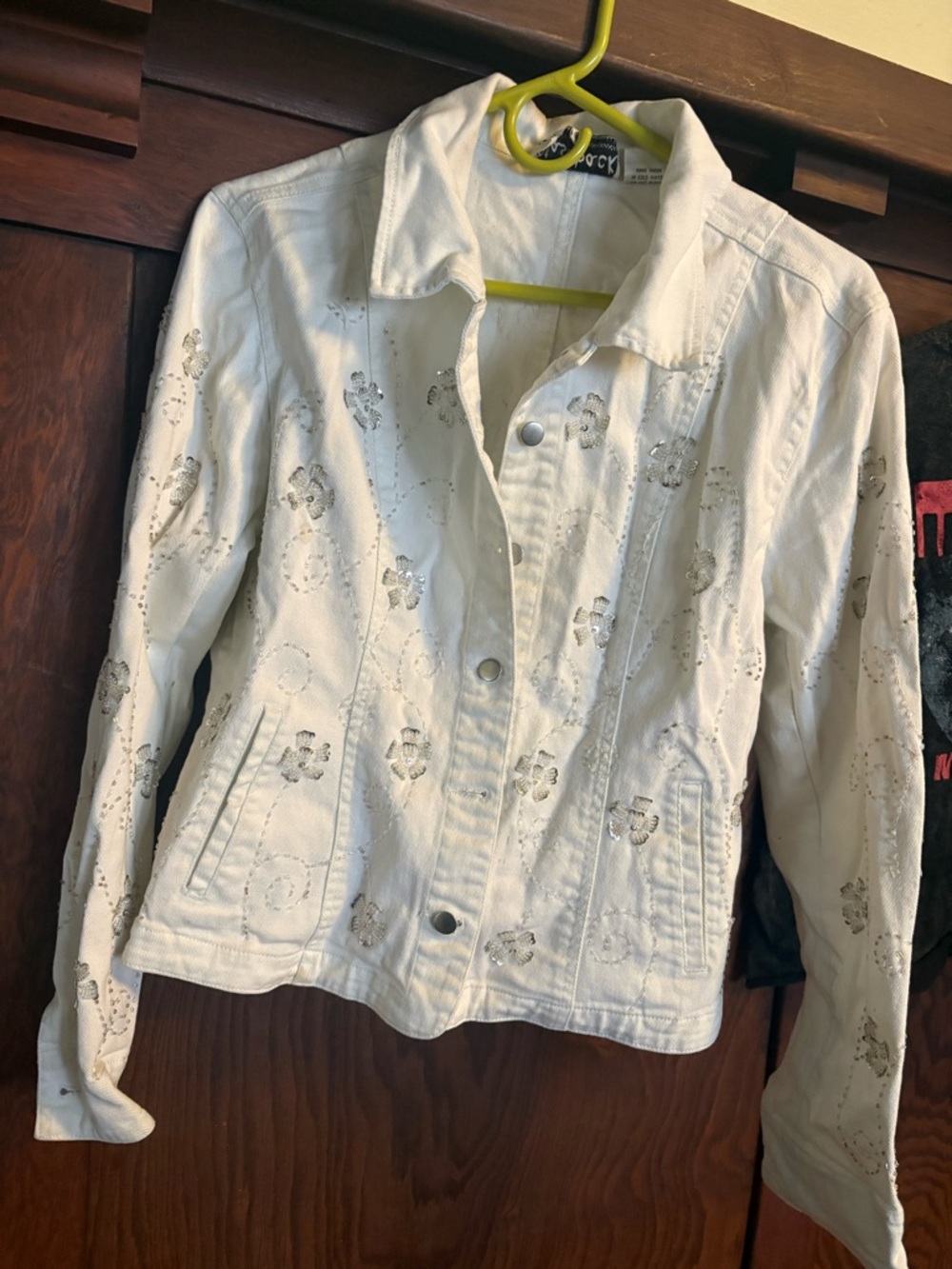 croft & barrow White Embellished Denim Jacket